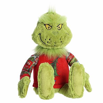 Aurora Medium Green Festive Stuffed Animal 16" Ugly Sweater Light-Up Grinch Dr. Seuss