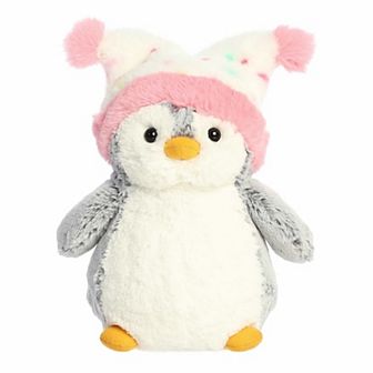 Aurora Small Pink Festive Stuffed Animal 9" Pompom Confetti Hat PomPom Penguin