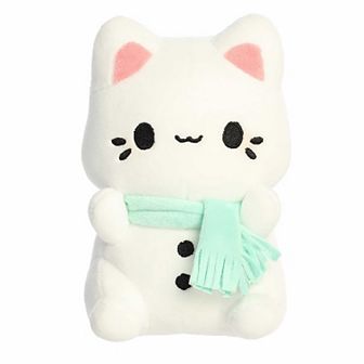Aurora Small White Festive Stuffed Animal 7" Mint Snowman Meowchi Tasty Peach
