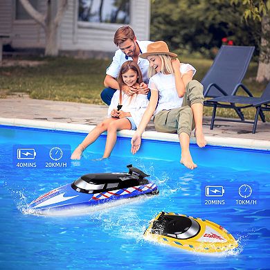 2Pack RC Boat,20+/10+MPH Remote Control Boats with LED Light