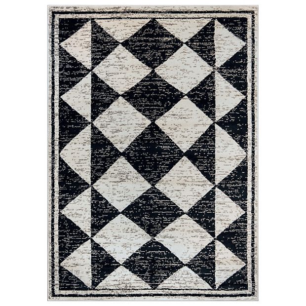 Cream Black Bohemian Geometric Rug