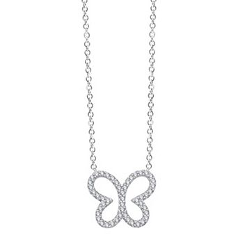 Always Mine Rhodium Over Sterling Silver 1/6 Carat T.W. Diamond Butterfly Pendant Necklace