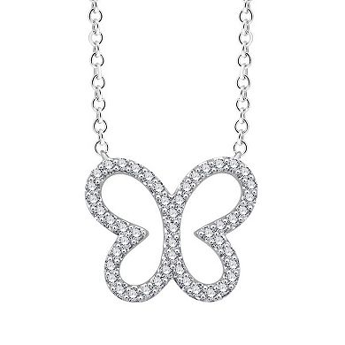 Always Mine Rhodium Over Sterling Silver 1/6 Carat T.W. Diamond Butterfly Pendant Necklace