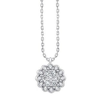 Always Mine Rhodium Over Sterling Silver 1/4 Carat T.W. Diamond Floral Pendant Necklace