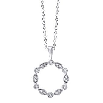 Always Mine Rhodium Over Sterling Silver 1/8 Carat T.W. Diamond Circle Pendant Necklace