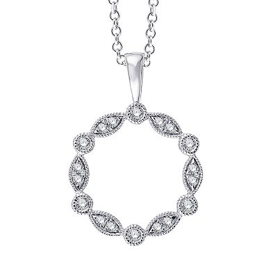 Always Mine Rhodium Over Sterling Silver 1/8 Carat T.W. Diamond Circle Pendant Necklace