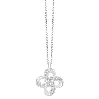 Always Mine Rhodium Over Sterling Silver 1/10 Carat T.W. Diamond Clover Pendant Necklace