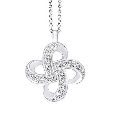 Always Mine Rhodium Over Sterling Silver 1/10 Carat T.W. Diamond Clover Pendant Necklace