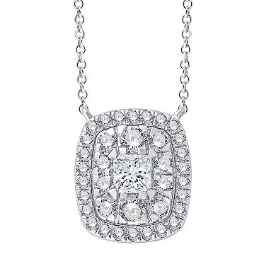 Always Mine Rhodium Over Sterling Silver 1/2 Carat T.W. Diamond Cushion Pendant Necklace