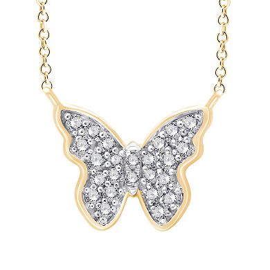 Always Mine 14k Gold Over Sterling Silver 1/10 Carat T.W. Diamond Butterfly Pendant Necklace