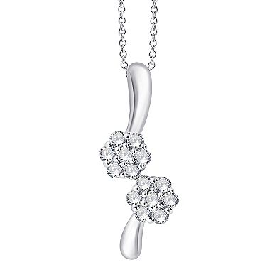 Always Mine Rhodium Over Sterling Silver 1/6 Carat T.W. Diamond Flower Pendant Necklace