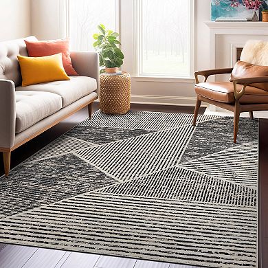 World Rug Gallery Contemporary Distressed Geometric Rug
