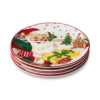 Certified International Santa's Retro Christmas 4 pc Dinner Plate Set