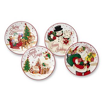Certified International Santa's Retro Christmas 4 pc Dessert Plate Set