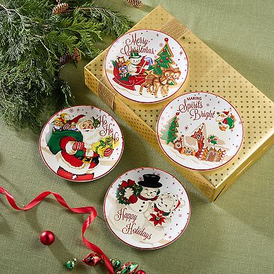 Certified International Santa's Retro Christmas 4 pc. Dessert Plate Set