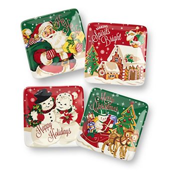 Certified International Santa's Retro Christmas 4 pc Canape Plate Set