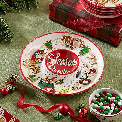 Certified International Retro Christmas Chip & Dip Serving Bowl