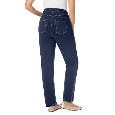Woman Within Plus Size Straight-Leg Stretch Knit Denim Five-Pocket Jeans