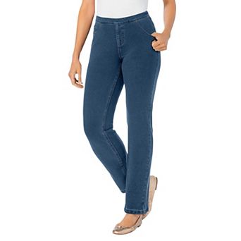 Woman Within Plus Size Straight-Leg Stretch Knit Denim Five-Pocket Jeans