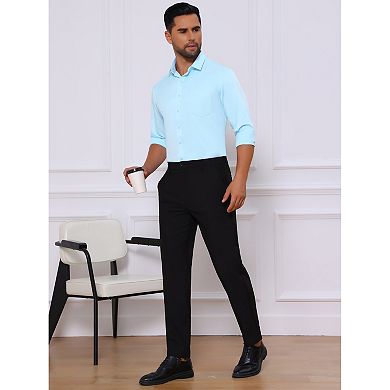 Men's Point Collar Button Long Sleeve Solid Color Business Dress Shirt