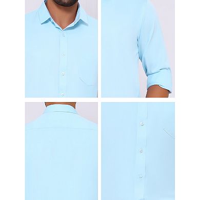 Men's Point Collar Button Long Sleeve Solid Color Business Dress Shirt