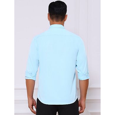 Men's Point Collar Button Long Sleeve Solid Color Business Dress Shirt