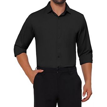 Men's Point Collar Button Long Sleeve Solid Color Business Dress Shirt