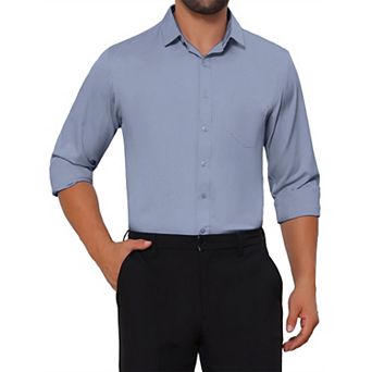 Men's Point Collar Button Long Sleeve Solid Color Business Dress Shirt