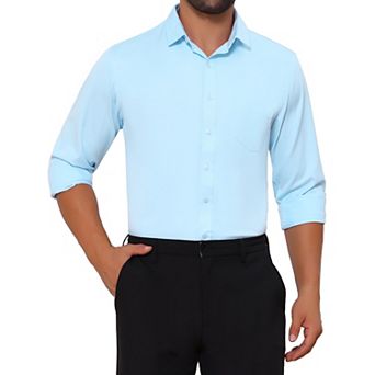 Men's Point Collar Button Long Sleeve Solid Color Business Dress Shirt