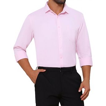 Men's Point Collar Button Long Sleeve Solid Color Business Dress Shirt