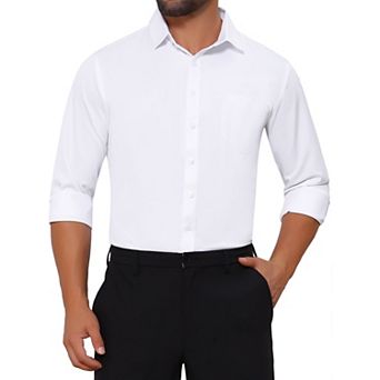 Men's Point Collar Button Long Sleeve Solid Color Business Dress Shirt