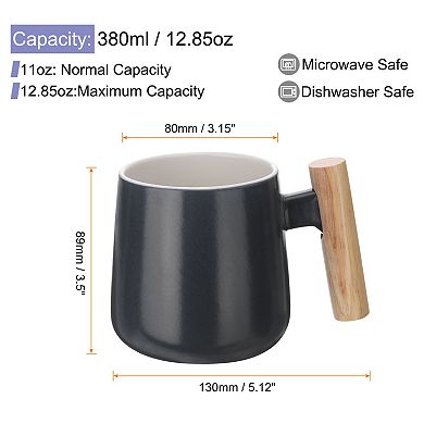 Ceramic Coffee Mug 12.85 Oz Simple Wooden Handle Large Tea Cup Handmade Mugs Set with Lid and Spoon