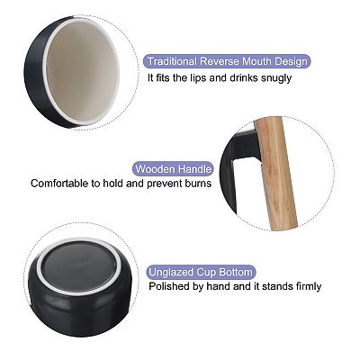 Ceramic Coffee Mug 12.85 Oz Simple Wooden Handle Large Tea Cup Handmade Mugs Set with Lid and Spoon