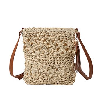 Women's Bohemian Crochet Shoulder Bag with Leather Straps