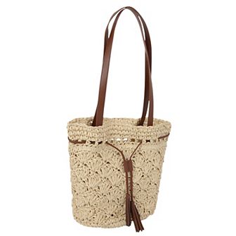 Women's Rustic Straw Shoulder Bag with Leather Accents