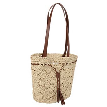 Women's Rustic Straw Shoulder Bag with Leather Accents