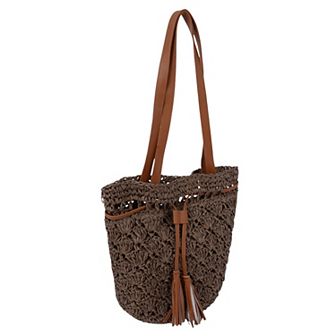 Women's Rustic Straw Shoulder Bag with Leather Accents