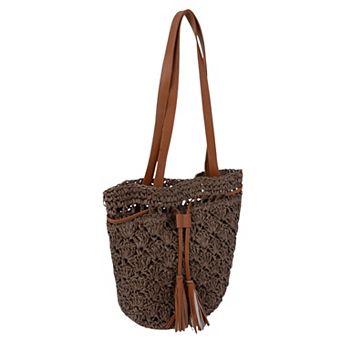 Women's Rustic Straw Shoulder Bag with Leather Accents