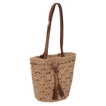 Women's Rustic Straw Shoulder Bag with Leather Accents