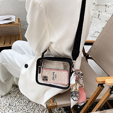 Women's Chic Transparent Crossbody & Messenger Bags with Decorative Scarf