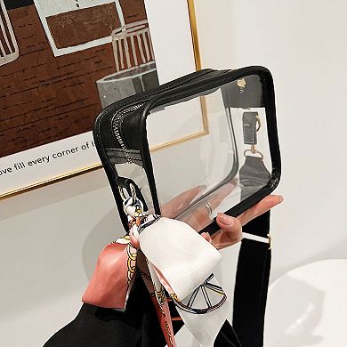 Women's Chic Transparent Crossbody & Messenger Bags with Decorative Scarf