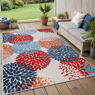 SUPERIOR Hydrangea Floral Medallion Indoor/Outdoor Rug