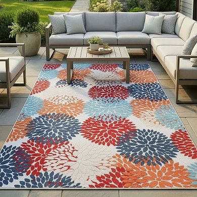 SUPERIOR Hydrangea Floral Medallion Indoor/Outdoor Rug