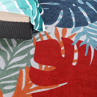SUPERIOR Waikiki Tropical Leaves Coastal Indoor/Outdoor Rug