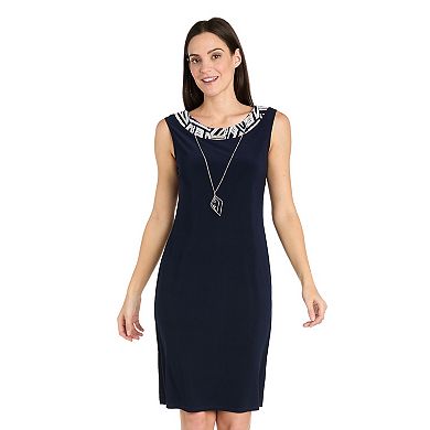 Petite R&M Richards 3-pc. Geo Printed Dress, Jacket & Necklace Set
