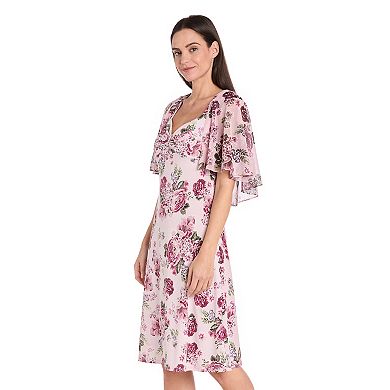 Petite R&M Richards Puff Print Ity Capelet Dress