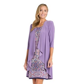 Petite R&M Richards 3 pc Printed Ity Dress, Jacket & Necklace Set