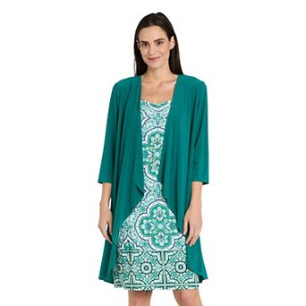 Petite R&M Richards 3 pc Geometric Print Dress, Jacket & Necklace Set