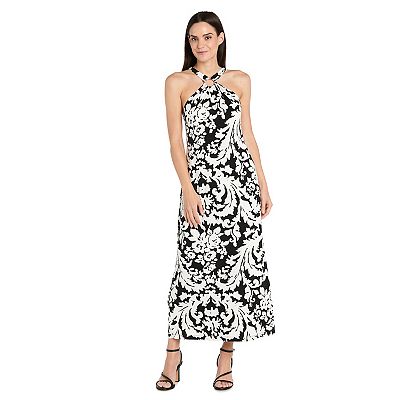 R & M Richards Women's Petite 1Pc Tie Back Maxi Dress, White, 12P