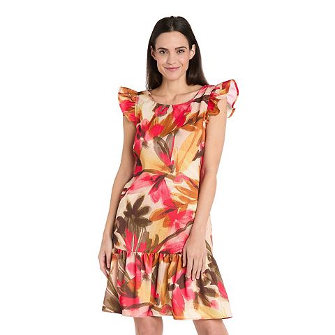 Женские платья R&M Petite R&M Richards Ruffle Sleeve Print A-Line Dress